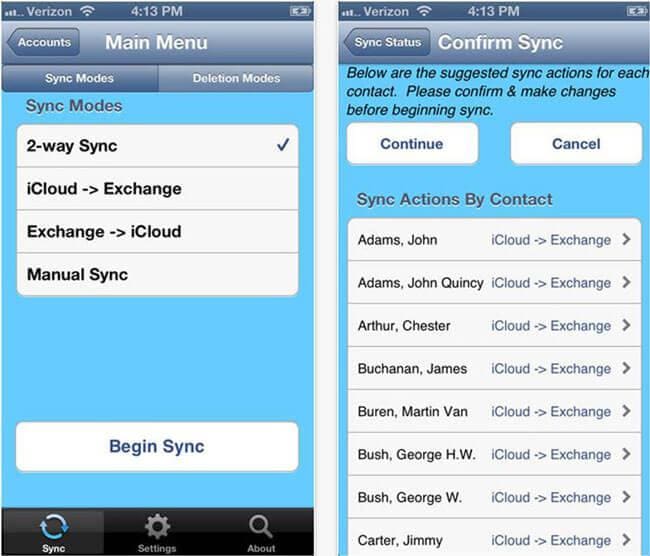 مزامنة جهات الاتصال iphone