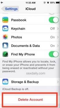 διαγράψτε τον λογαριασμό iCloud σε iPhone και iPad