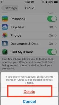 vahvista iCloud-tilin poistaminen iPhonessa ja iPadissa