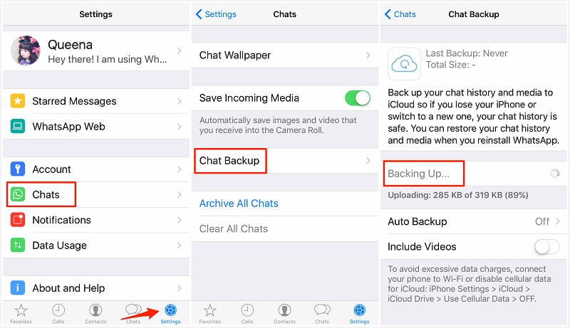 WhatsApp biztonsági mentése az icloudba