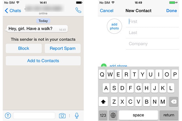 ios 12 whatsapp -ongelmat ja -ratkaisut - Lisää WhatsApp-käyttäjä yhteystietoihisi