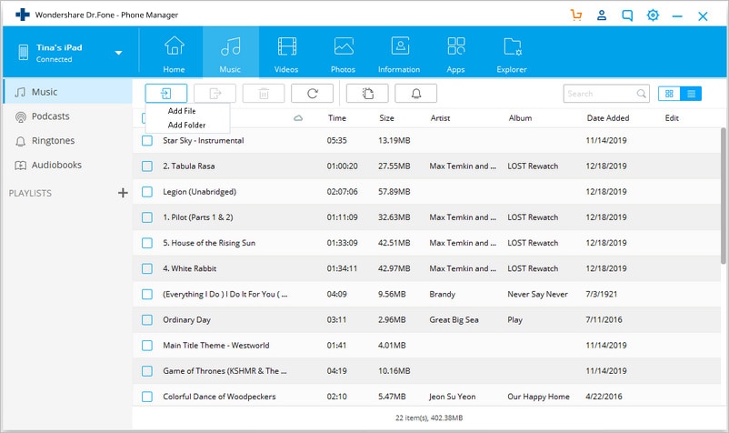 PCiPadからファイルを転送する方法-PCからiPadに音楽を転送する
