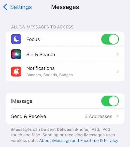 activer imessage dans ios