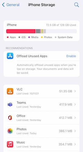 显示可用空间的 iphone 存储空间