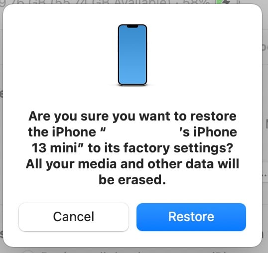 点击恢复开始恢复ios
