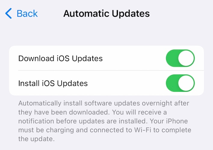 启用自动 ios 更新