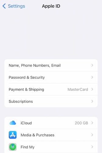napauta icloud päästäksesi icloud-ominaisuuksiin
