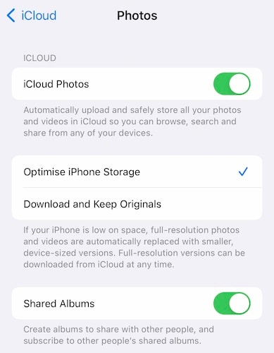 ottaa käyttöön icloud-kuvat
