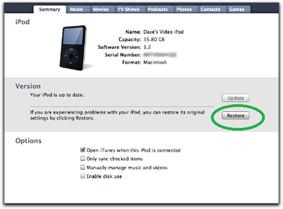 cancellare i dati su iPod