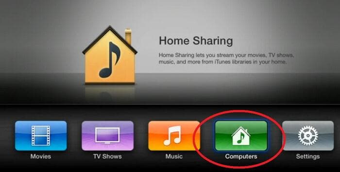 مشاركة التلفزيون في المنزل على Apple TV ، اختر أجهزة الكمبيوتر