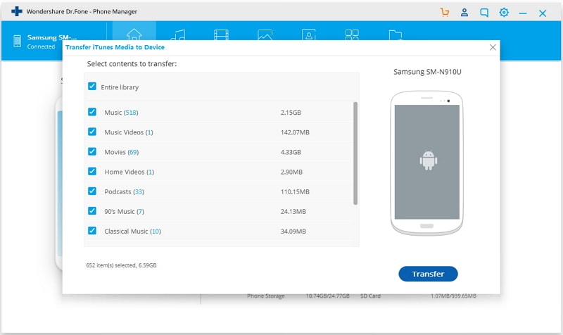 iTunes-Dateifreigabe durch Auswahl des Dateityps