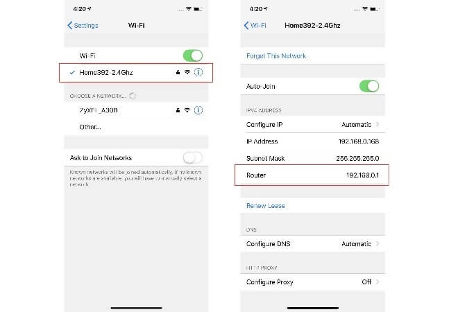 napsauta Wi-Fi-vaihtoehtoa