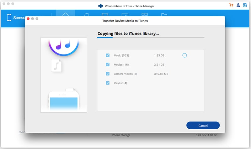 jak přenést hudbu z Androidu do itunes - proces kopírování
