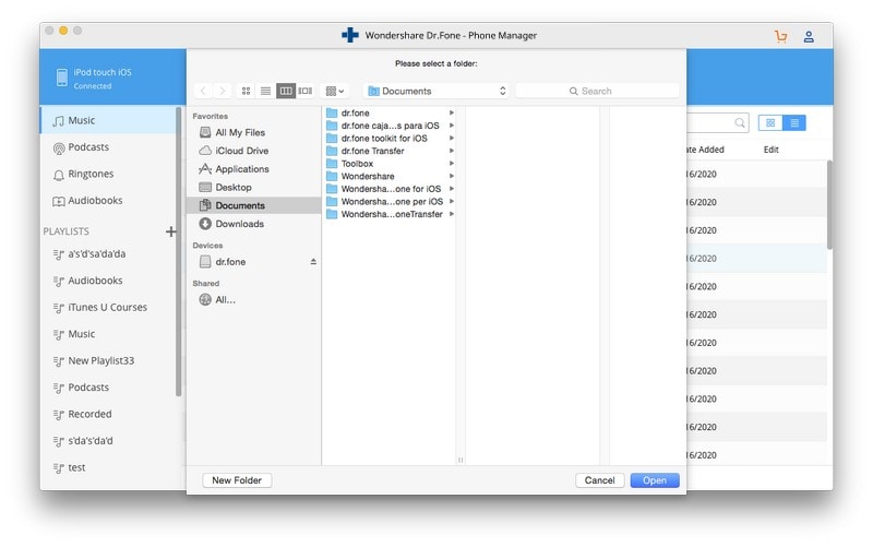Transférer de la musique de Mac vers iPod avec DrFoneTool - Gestionnaire de téléphone (iOS) - sélectionnez l