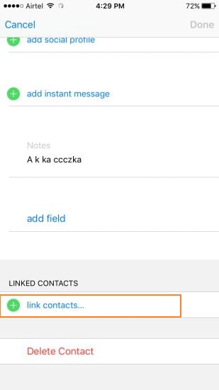 Quatrième étape pour fusionner manuellement les contacts en double sur iPhone