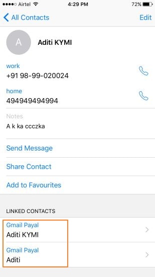 Huitième étape pour fusionner manuellement les contacts en double sur iPhone