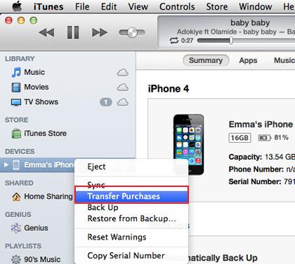 Trasferisci la musica acquistata da iPhone a iTunes