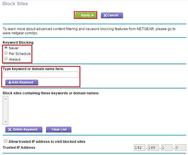 filtragem web netgear