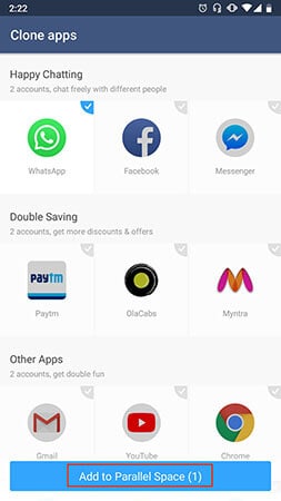 whatsapp مزدوج - إضافة إلى مساحة متوازية