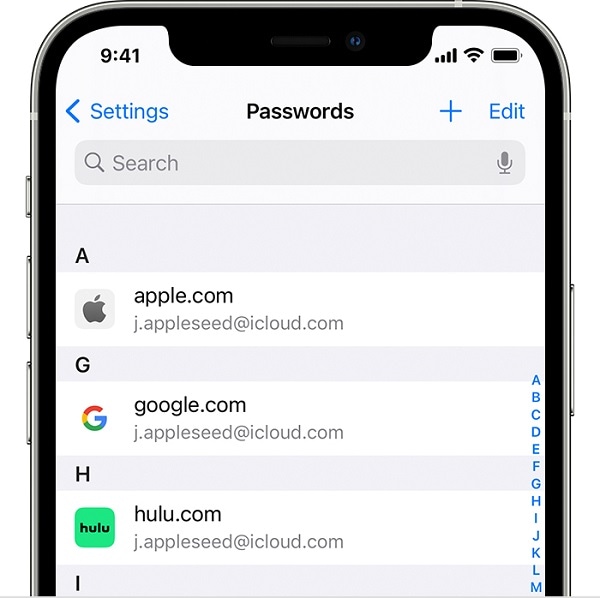 lista de senhas salvas iphone