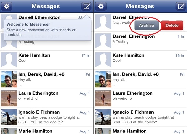 archiver les messages facebook sur ios