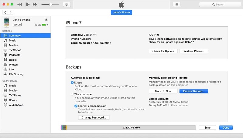 Az iTunes Backup visszaállítása