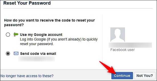 voer facebook herstel e-mail in