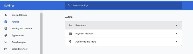 instellingen voor automatisch aanvullen van chrome