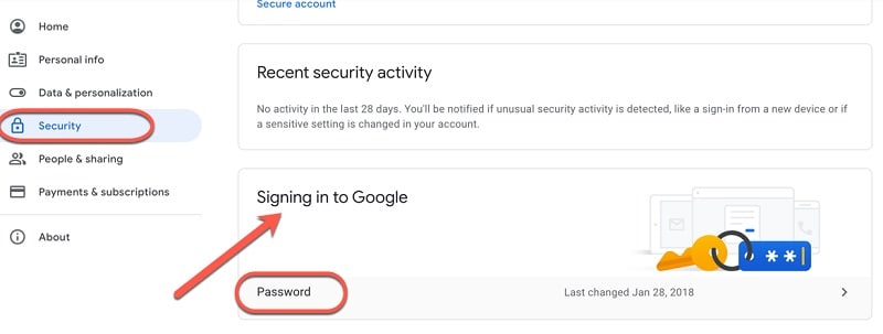 impostazioni della password dell