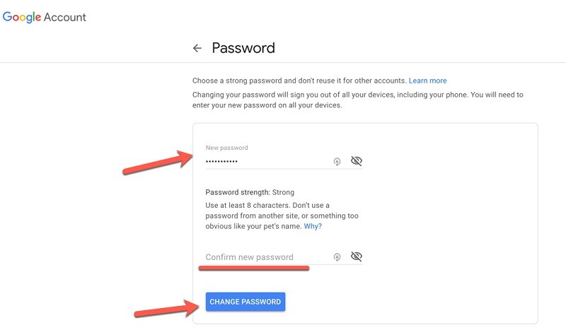 reimposta la password di gmail