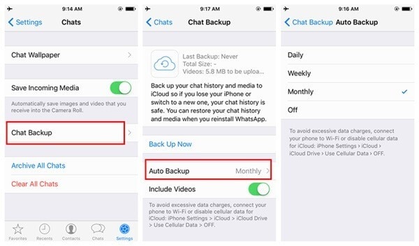 Überprüfen Sie die iCloud-Sicherung auf WhatsApp
