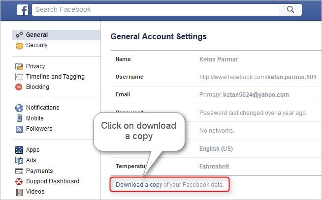 Laden Sie die Kopie Ihrer Facebook-Daten herunter
