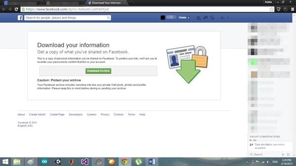 Down-Archiv zum Exportieren von Facebook-Nachrichten