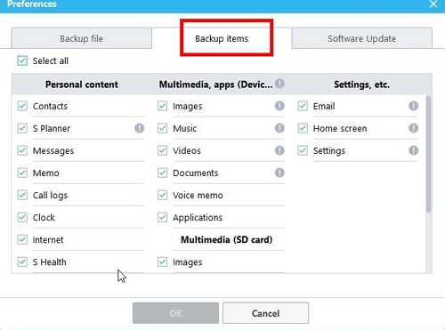 visa samsung backup innehåll