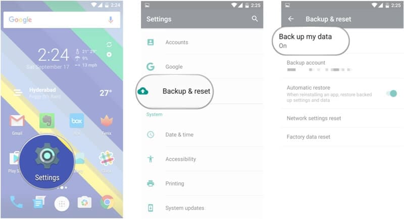 säkerhetskopiera Samsung-telefon till Google-konto - steg 1