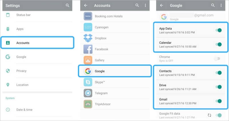säkerhetskopiera Samsung-telefon till Google-konto - steg 3