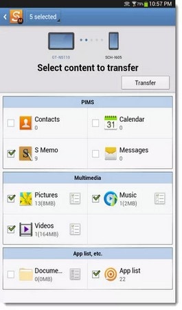 transférer samsung vers samsung-sélectionnez les données à transférer