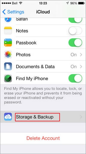 zálohování kontaktů iphone pomocí iCloud - krok 2