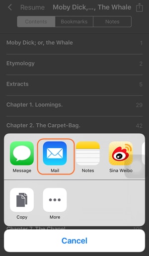 Boeken overzetten van iPad naar computer met e-mails - stap 2: Boeken delen via e-mail