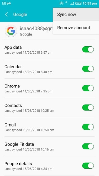 synkroniser kontakter fra Android til gmail-Synkroniser nu