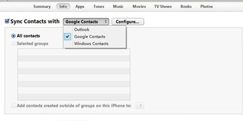 sincronizza i contatti Android su iPhone usando iTunes