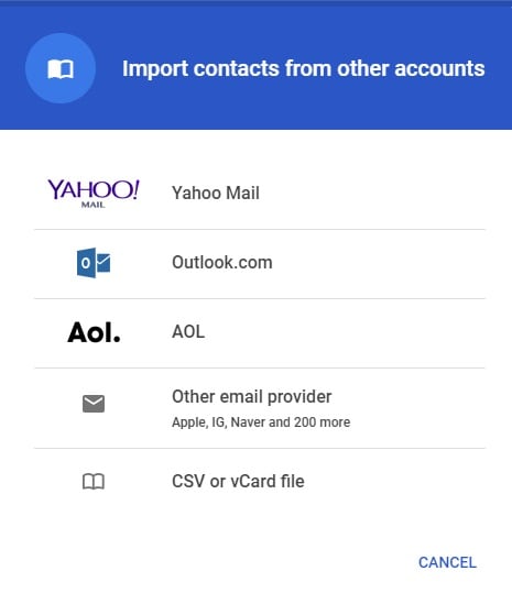 importera csv- eller vcard-kontaktfil