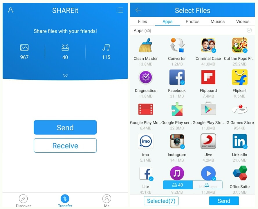 transférer samsung vers samsung-utiliser shareit pour partager