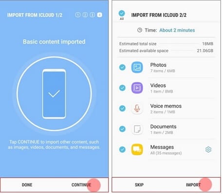 importer la sauvegarde icloud sur samsung