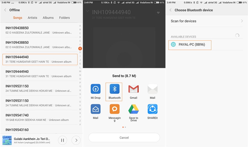 Trasferisci musica dal telefono al computer con Bluetooth