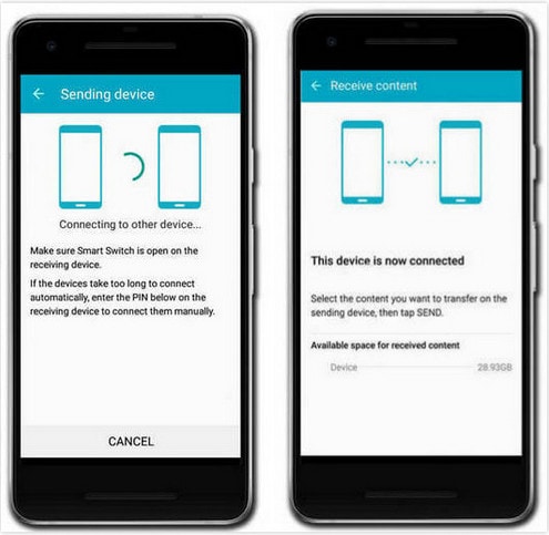 Valokuvien siirtäminen Androidista Androidiin Smart Switch -lähetyslaitteen ja vastaanottolaitteen avulla