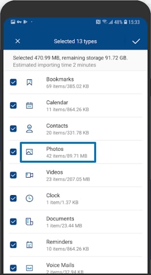 تحقق من الصور لنقلها باستخدام DrFoneTool - تطبيق نقل الهاتف