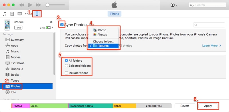 trasferire foto su iphone usando itunes