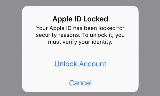 apple id locked zpráva