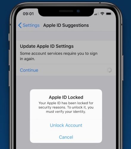 zpráva Apple id uzamčena